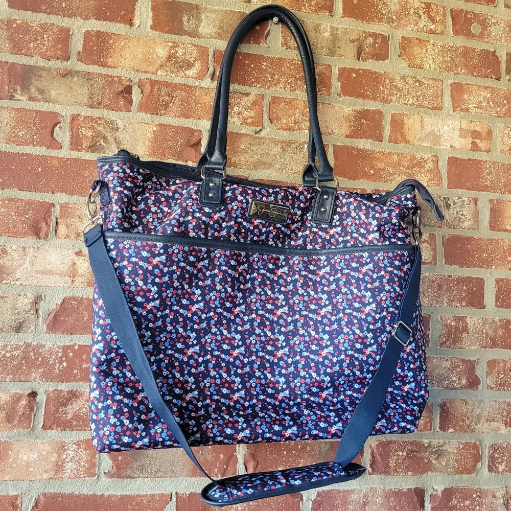 Jessica Simpson Large Travel Laptop Tote Bag Blue Mini Floral Motif  16 x 20 x 6 - Picture 4 of 16